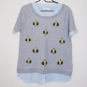 Anthropologie Floreat embroidered bee layered top